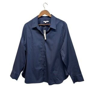 Chico's Womens 3.5 US 18 Tunic Button Up No Iron Button Up Shirt Navy Blue NEW